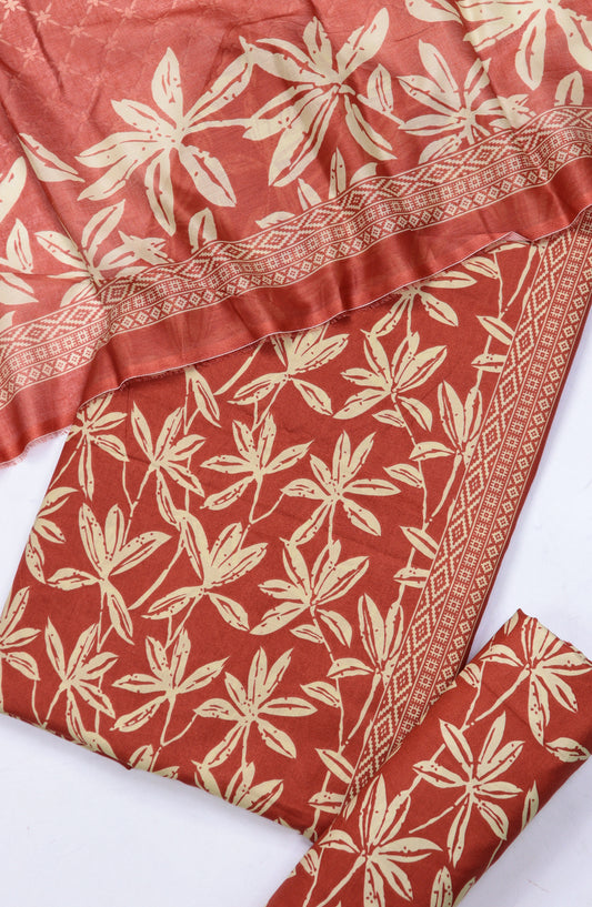 Bin Saeed Digital Printed Cotton Cambric Unstitched 3 Piece Suit - Design-44 - BS25DCC - Orange - Summer Collection