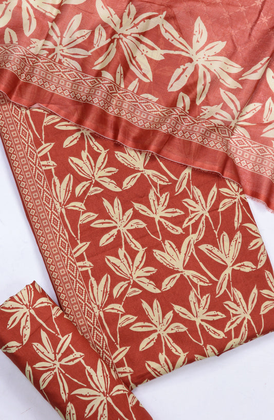 Bin Saeed Digital Printed Cotton Cambric Unstitched 3 Piece Suit - Design-44 - BS25DCC - Orange - Summer Collection
