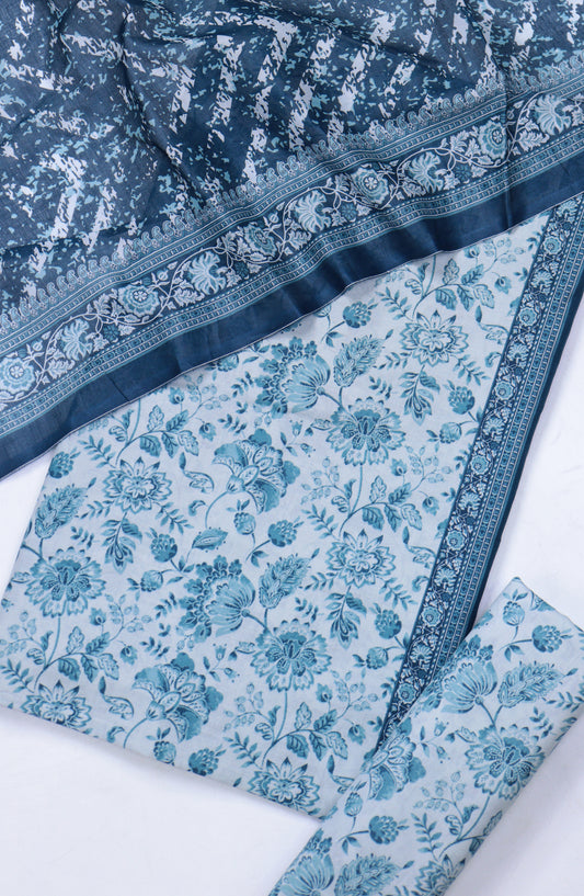 Bin Saeed Digital Printed Cotton Cambric Unstitched 3 Piece Suit - Design-45 - BS25DCC - Light Blue - Summer Collection