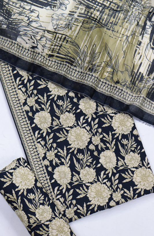 Bin Saeed Digital Printed Cotton Cambric Unstitched 3 Piece Suit - Design-46 - BS25DCC - Black - Summer Collection