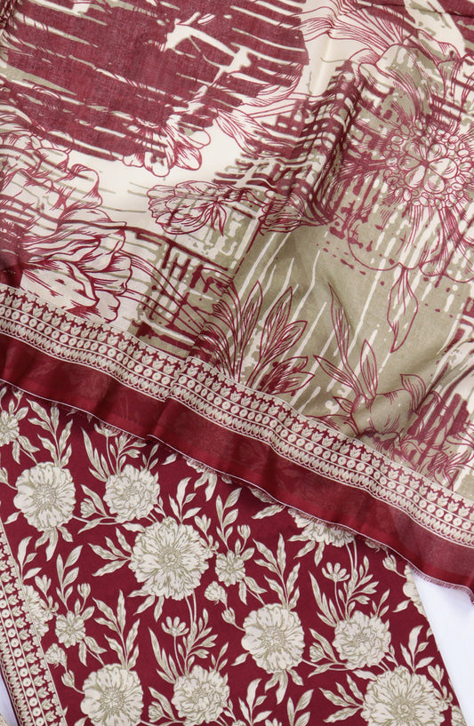 Bin Saeed Digital Printed Cotton Cambric Unstitched 3 Piece Suit - Design-47 - BS25DCC - Red - Summer Collection