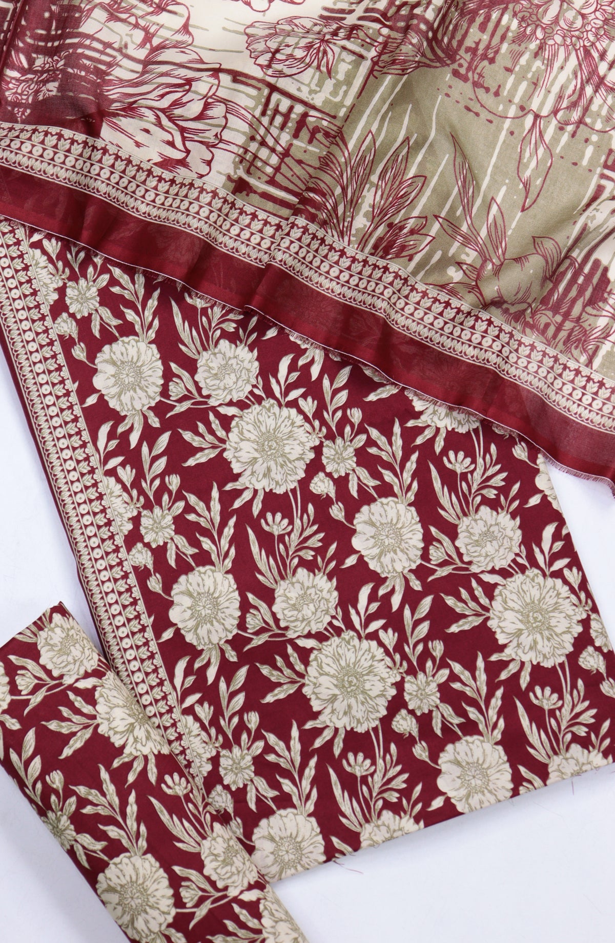 Bin Saeed Digital Printed Cotton Cambric Unstitched 3 Piece Suit - Design-47 - BS25DCC - Red - Summer Collection
