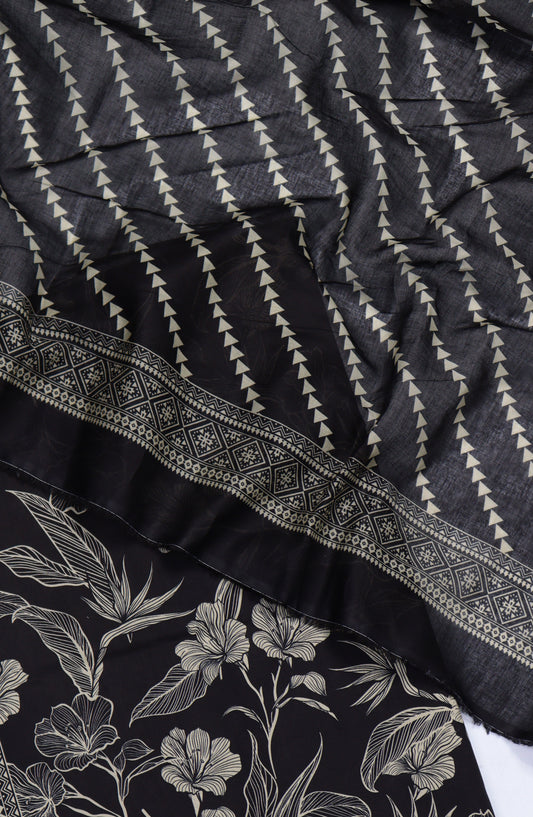Bin Saeed Digital Printed Cotton Cambric Unstitched 3 Piece Suit - Design-48 - BS25DCC - Black - Summer Collection