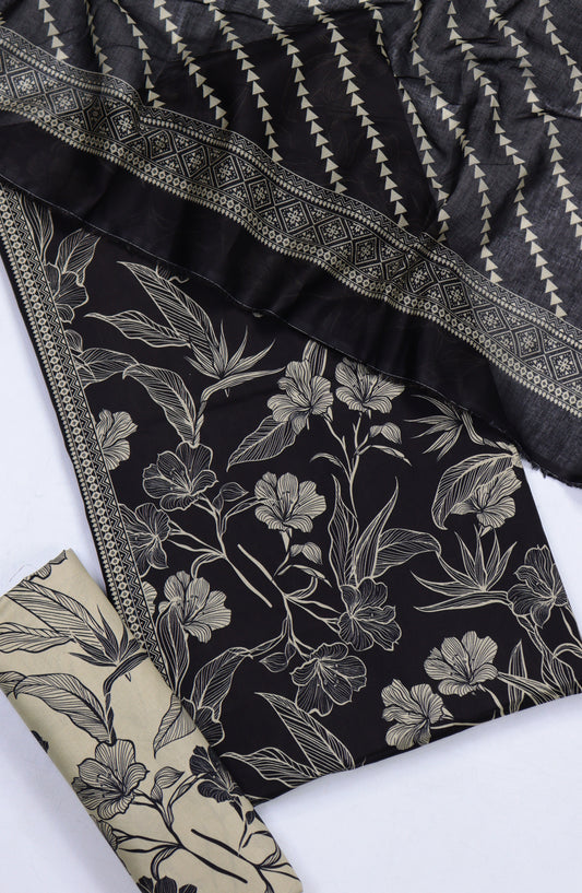 Bin Saeed Digital Printed Cotton Cambric Unstitched 3 Piece Suit - Design-48 - BS25DCC - Black - Summer Collection
