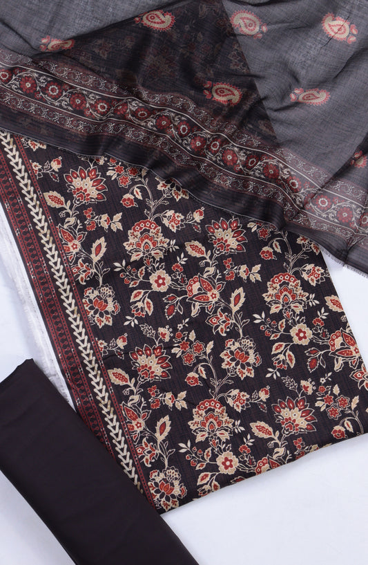 Bin Saeed Digital Printed Cotton Cambric Unstitched 3 Piece Suit - Design-51 - BS25DCC - Black - Summer Collection