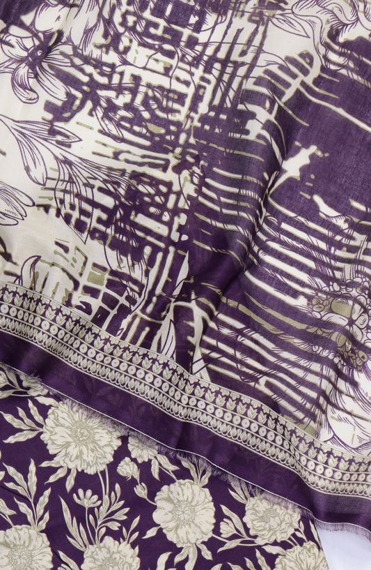 Bin Saeed Digital Printed Cotton Cambric Unstitched 3 Piece Suit - Design-52 - BS25DCC - Purple - Summer Collection