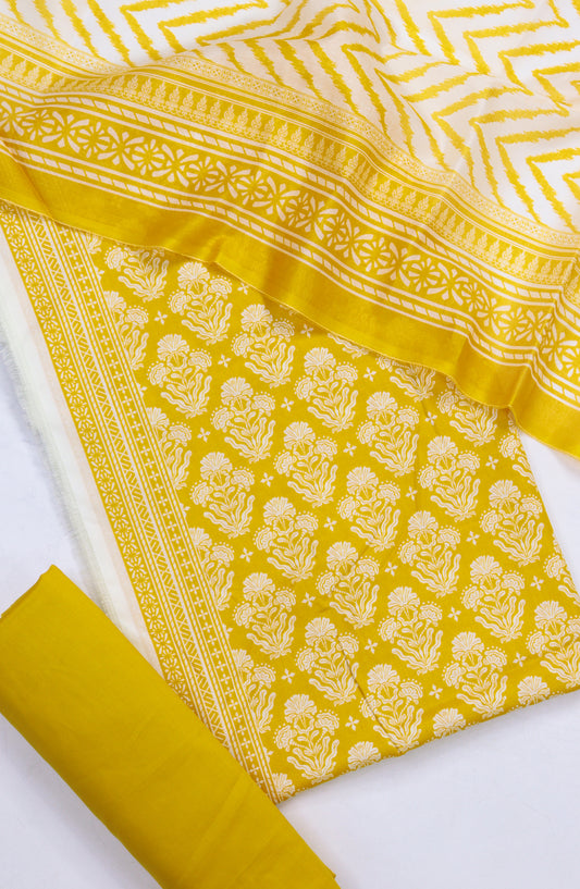 Bin Saeed Digital Printed Cotton Cambric Unstitched 3 Piece Suit - Design-53 - BS25DCC - Yellow - Summer Collection