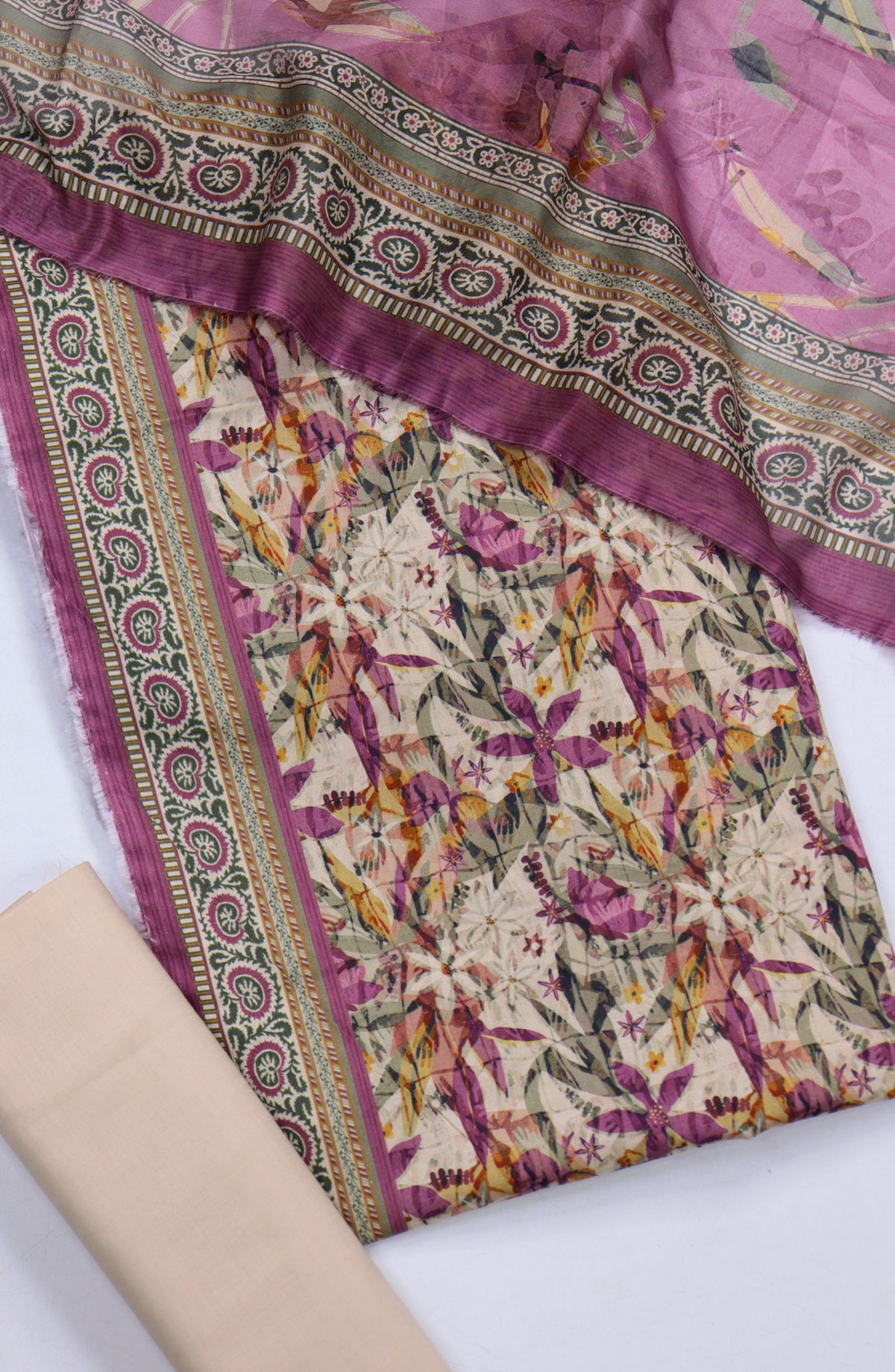 Bin Saeed Digital Printed Cotton Cambric Unstitched 3 Piece Suit - Design-58 - BS25DCC - Purple - Summer Collection