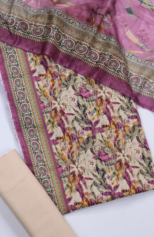 Bin Saeed Digital Printed Cotton Cambric Unstitched 3 Piece Suit - Design-58 - BS25DCC - Purple - Summer Collection