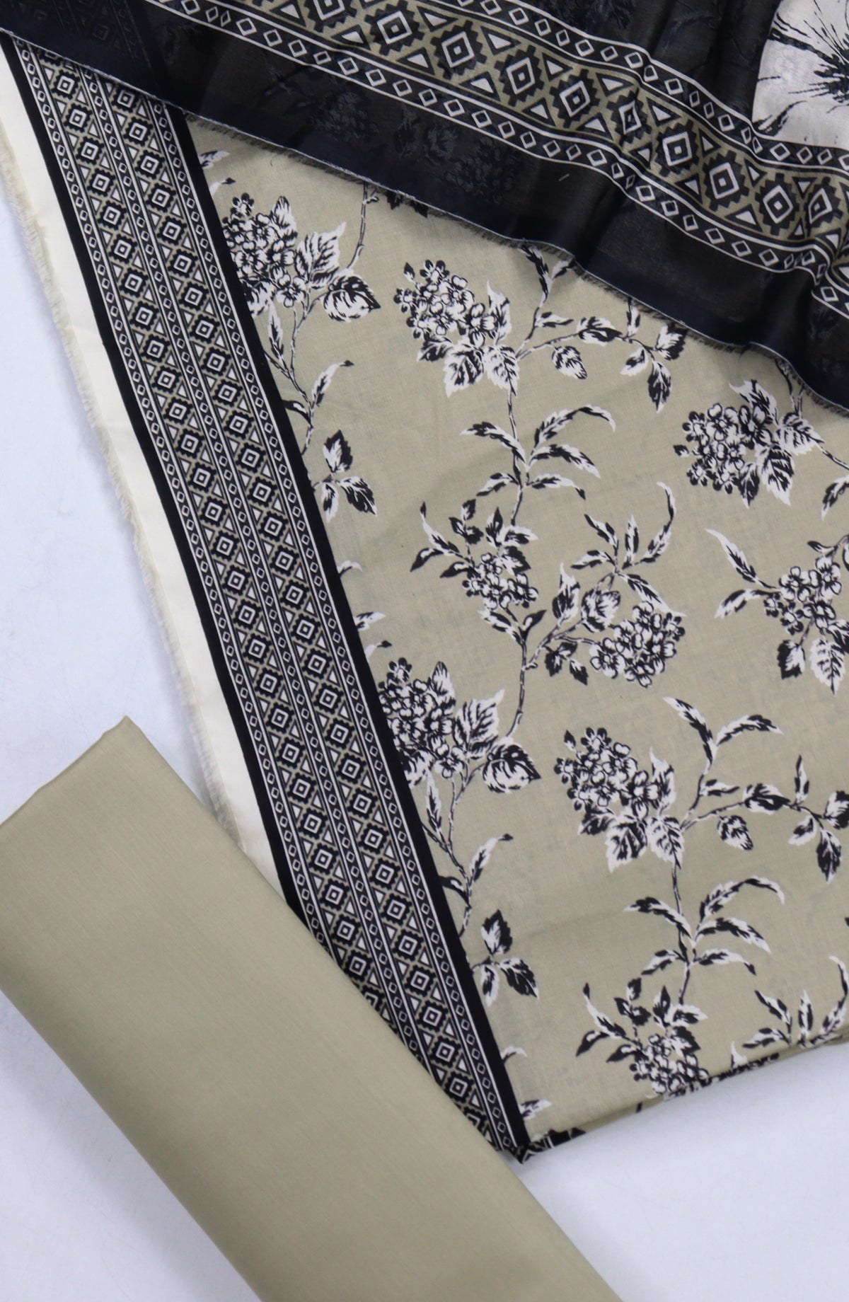 Bin Saeed Digital Printed Cotton Cambric Unstitched 3 Piece Suit - Design-60 - BS25DCC - Beige - Summer Collection