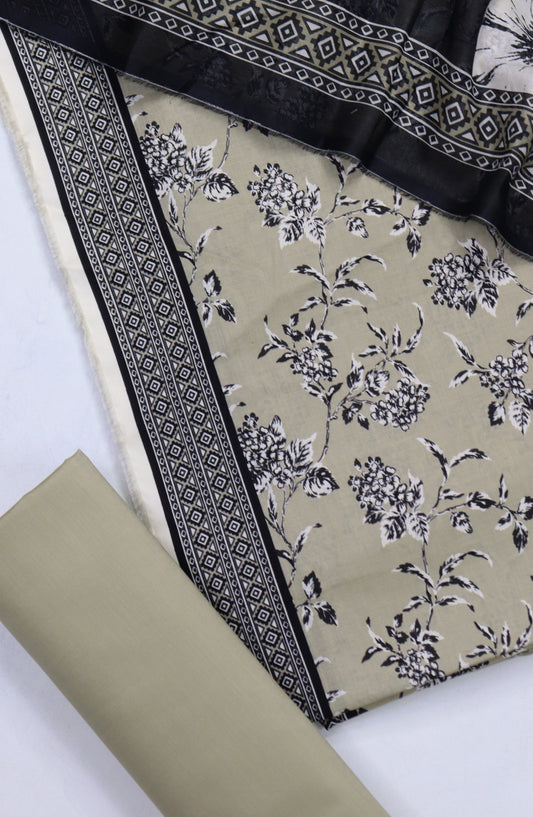 Bin Saeed Digital Printed Cotton Cambric Unstitched 3 Piece Suit - Design-60 - BS25DCC - Beige - Summer Collection