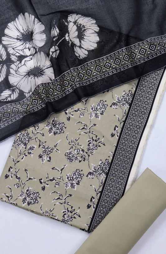 Bin Saeed Digital Printed Cotton Cambric Unstitched 3 Piece Suit - Design-60 - BS25DCC - Beige - Summer Collection