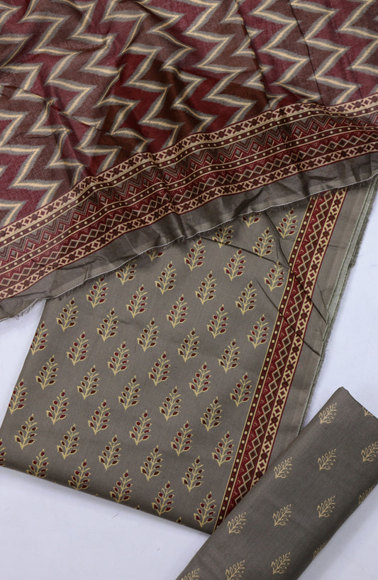 Bin Saeed Digital Printed Cotton Cambric Unstitched 3 Piece Suit - Design-62 - BS25DCC - Grey - Summer Collection