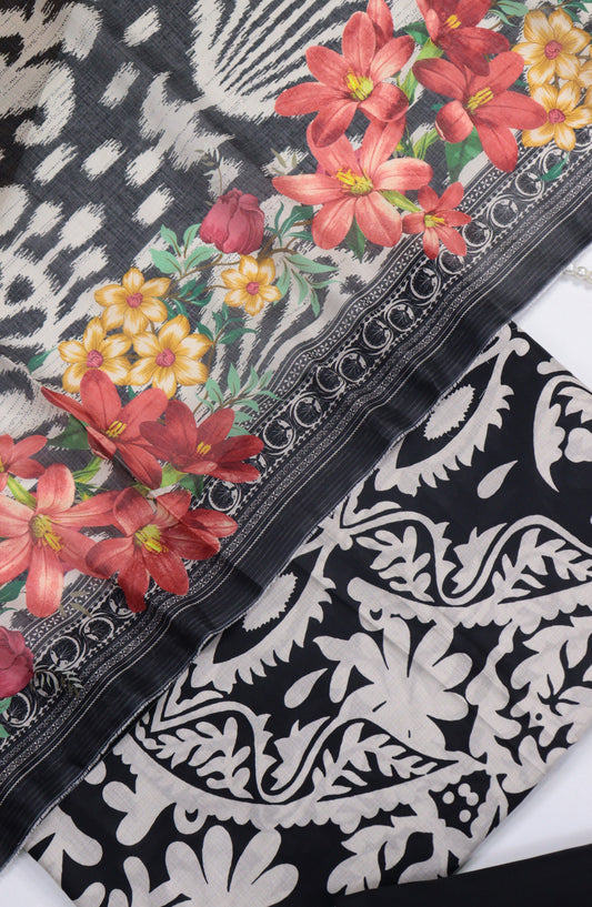 Bin Saeed Digital Printed Cotton Unstitched 3 Piece Suit - Design-B-11 - BS25DPR - Black - Winter Collection