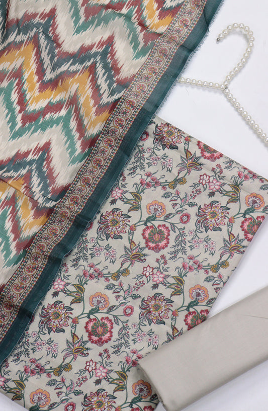 Bin Saeed Digital Printed Cotton Unstitched 3 Piece Suit - Design-B-10 - BS25DPR - Grey - Winter Collection