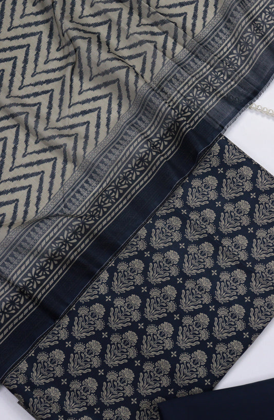 Bin Saeed Digital Printed Cotton Unstitched 3 Piece Suit - Design-B-09 - BS25DPR - Black - Winter Collection