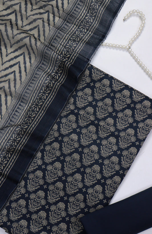 Bin Saeed Digital Printed Cotton Unstitched 3 Piece Suit - Design-B-09 - BS25DPR - Black - Winter Collection
