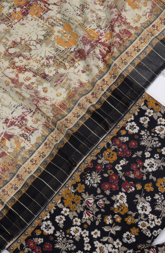 Bin Saeed Digital Printed Cotton Unstitched 3 Piece Suit - Design-B-05 - BS25DPR - Black - Winter Collection