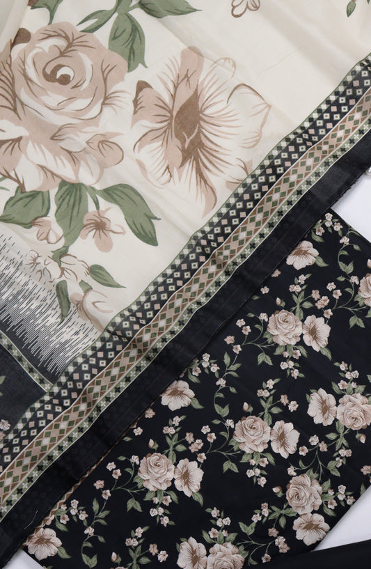 Bin Saeed Digital Printed Cotton Unstitched 3 Piece Suit - Design-B-03 - BS25DPR - Black - Winter Collection