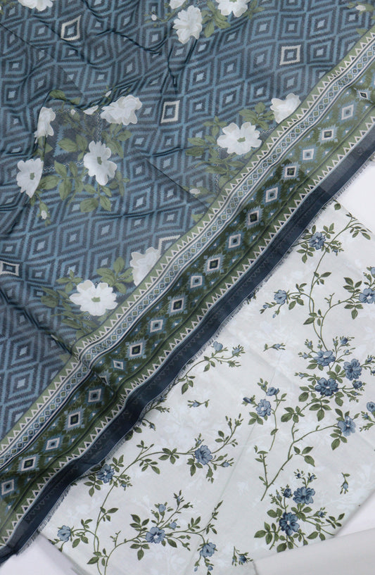 Bin Saeed Digital Printed Cotton Unstitched 3 Piece Suit - Design-B-02 - BS25DPR - Ice Blue - Winter Collection