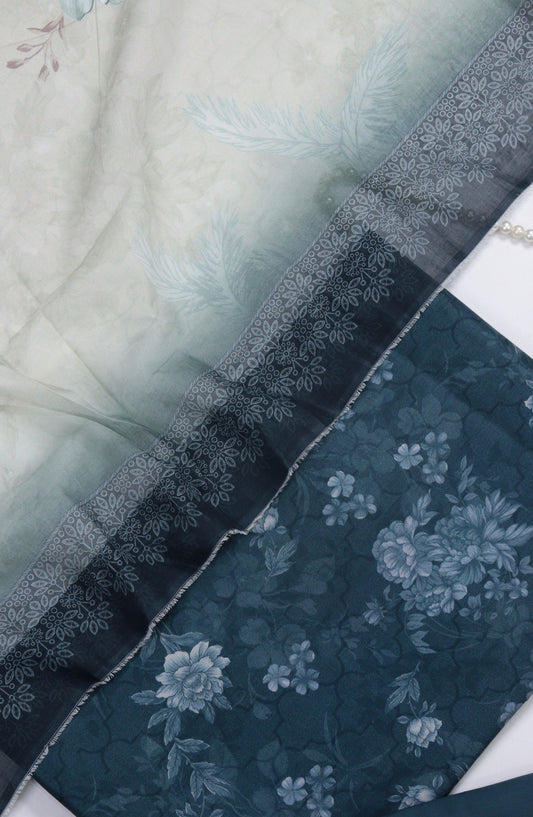 Bin Saeed Digital Printed Cotton Unstitched 3 Piece Suit - Design-B-01 - BS25DPR - Teal - Winter Collection