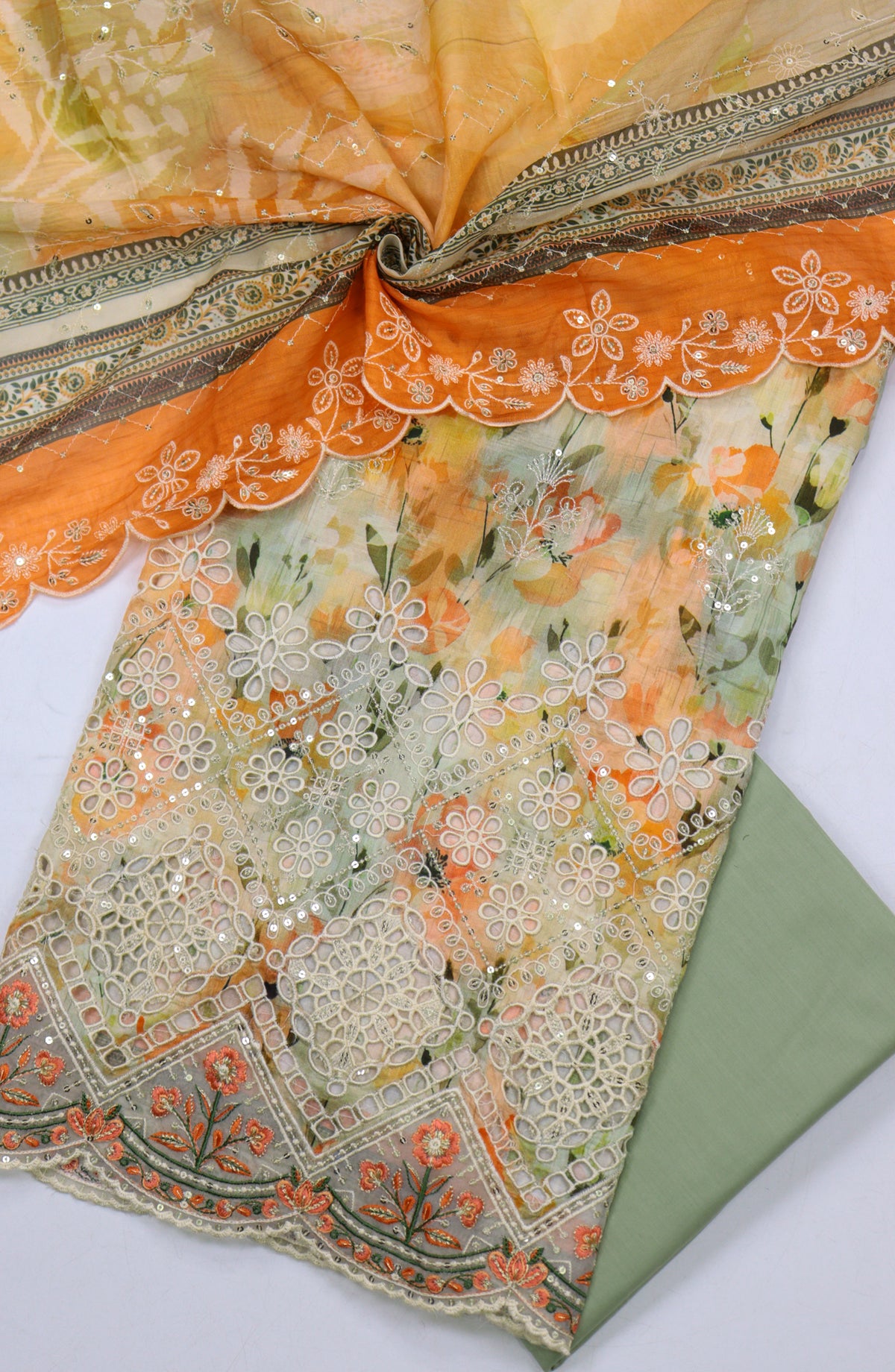 Bin Saeed Embroidered Cambric Unstitched 3 Piece Suit - Design-01 - BS25CMB - Orange - Summer Collection