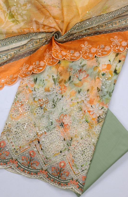 Bin Saeed Embroidered Cambric Unstitched 3 Piece Suit - Design-01 - BS25CMB - Orange - Summer Collection