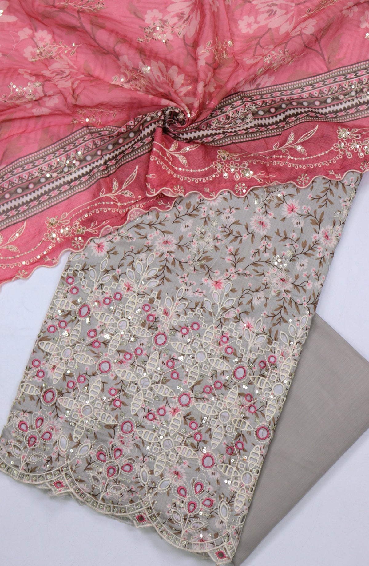 Bin Saeed Embroidered Cambric Unstitched 3 Piece Suit - Design-02 - BS25CMB - Grey - Summer Collection