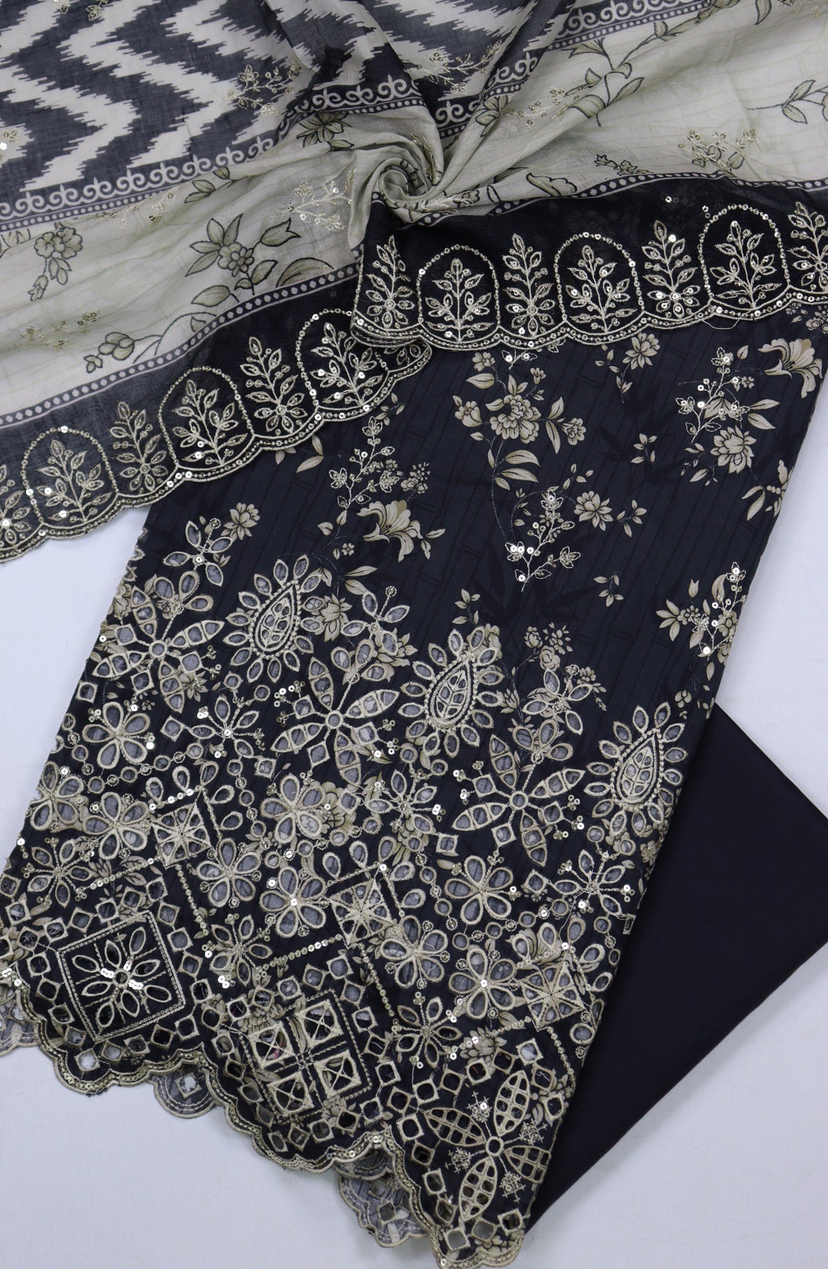 Bin Saeed Embroidered Cambric Unstitched 3 Piece Suit - Design-03 - BS25CMB - Black - Summer Collection