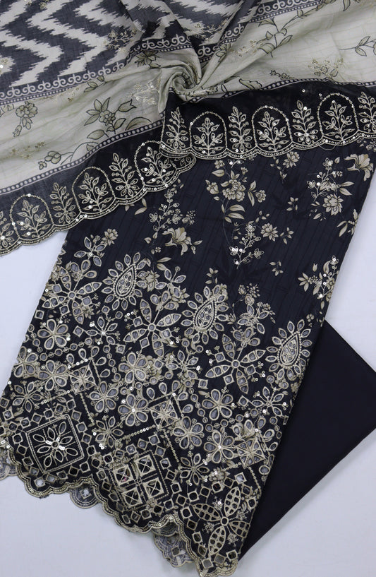 Bin Saeed Embroidered Cambric Unstitched 3 Piece Suit - Design-03 - BS25CMB - Black - Summer Collection