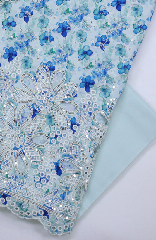 Bin Saeed Embroidered Cambric Unstitched 3 Piece Suit - Design-04 - BS25CMB - Blue - Summer Collection