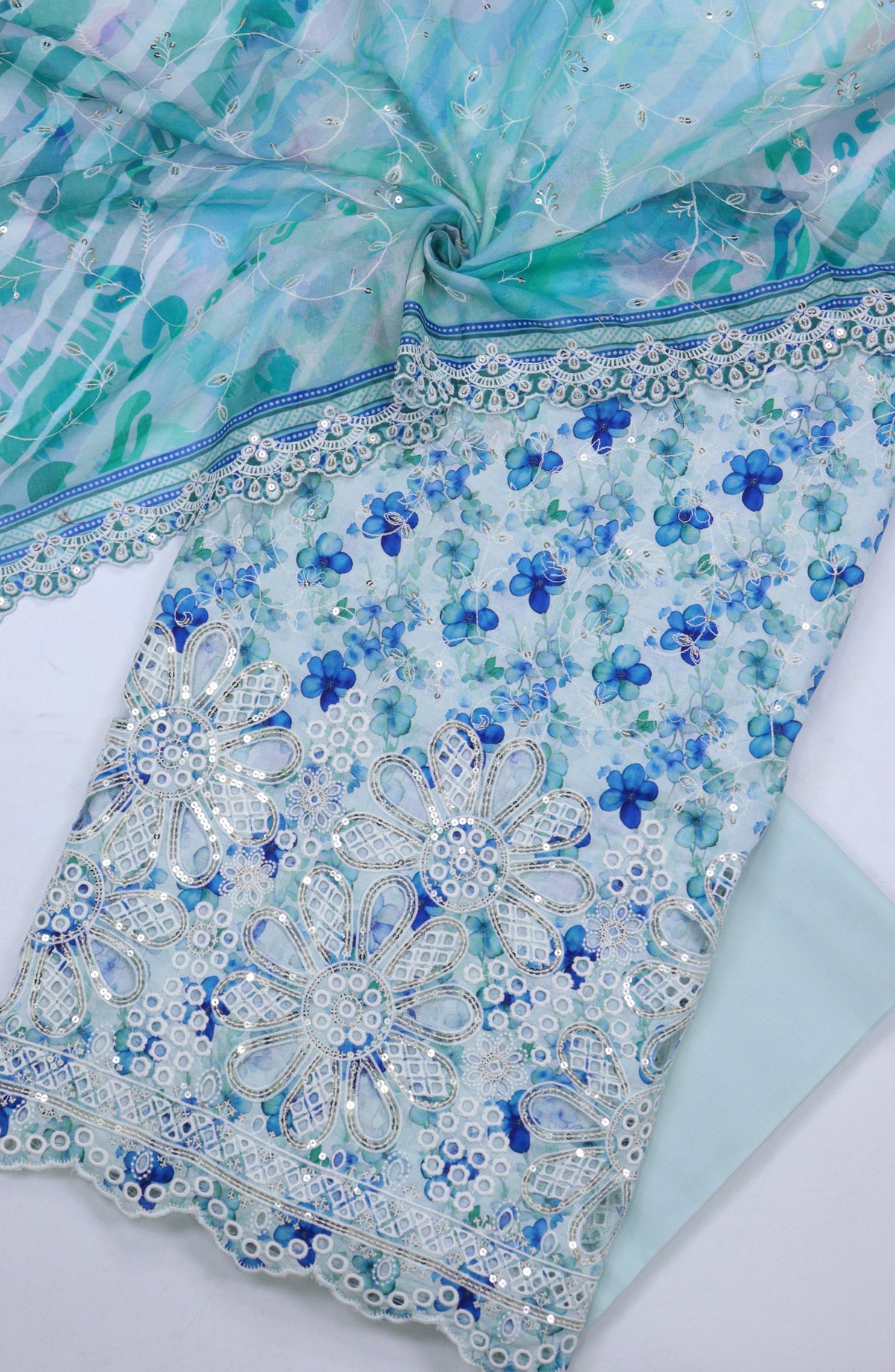 Bin Saeed Embroidered Cambric Unstitched 3 Piece Suit - Design-04 - BS25CMB - Blue - Summer Collection
