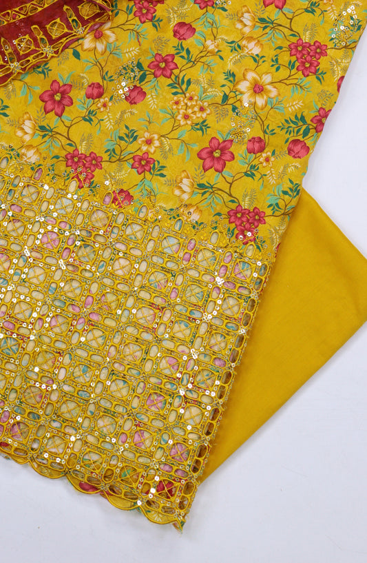 Bin Saeed Embroidered Cambric Unstitched 3 Piece Suit - Design-06 - BS25CMB - Yellow - Summer Collection