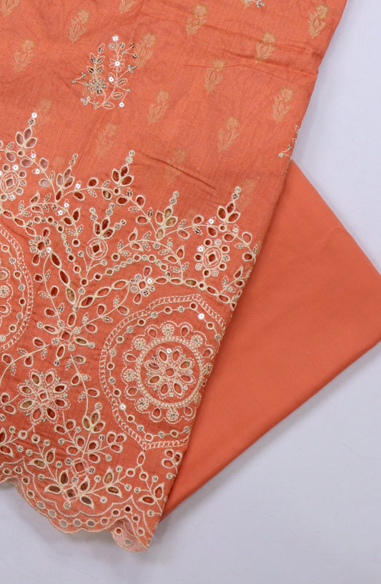 Bin Saeed Embroidered Cambric Unstitched 3 Piece Suit - Design-07 - BS25CMB - Orange - Summer Collection