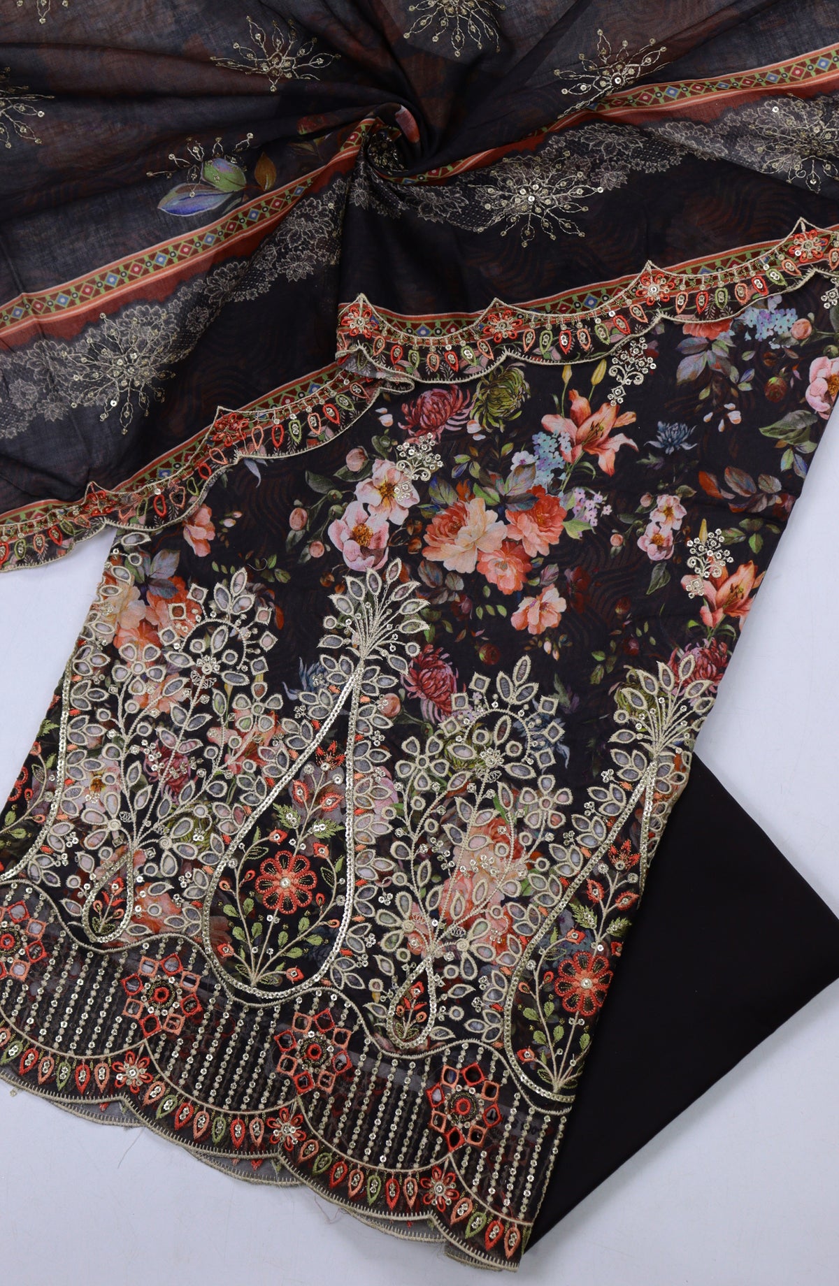 Bin Saeed Embroidered Cambric Unstitched 3 Piece Suit - Design-08 - BS25CMB - Black - Summer Collection