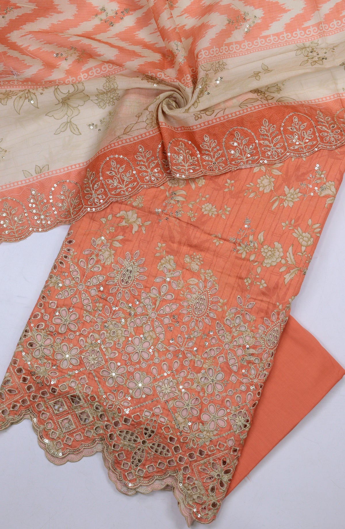 Bin Saeed Embroidered Cambric Unstitched 3 Piece Suit - Design-09 - BS25CMB - Orange - Summer Collection