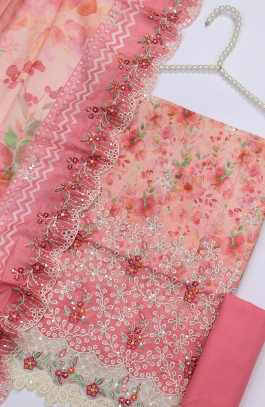 Bin Saeed Embroidered Cotton Unstitched 3 Piece Suit - Design-02 - BS25MDS - Pink - Mid Summer Collection