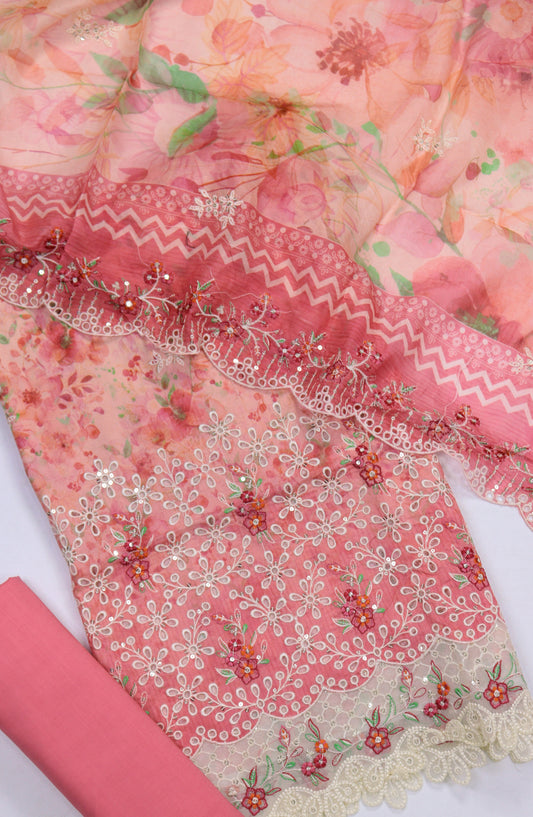Bin Saeed Embroidered Cotton Unstitched 3 Piece Suit - Design-02 - BS25MDS - Pink - Mid Summer Collection