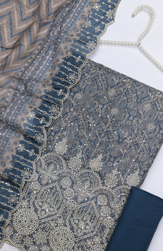 Bin Saeed Embroidered Cotton Unstitched 3 Piece Suit - Design-03 - BS25MDS - Blue - Mid Summer Collection
