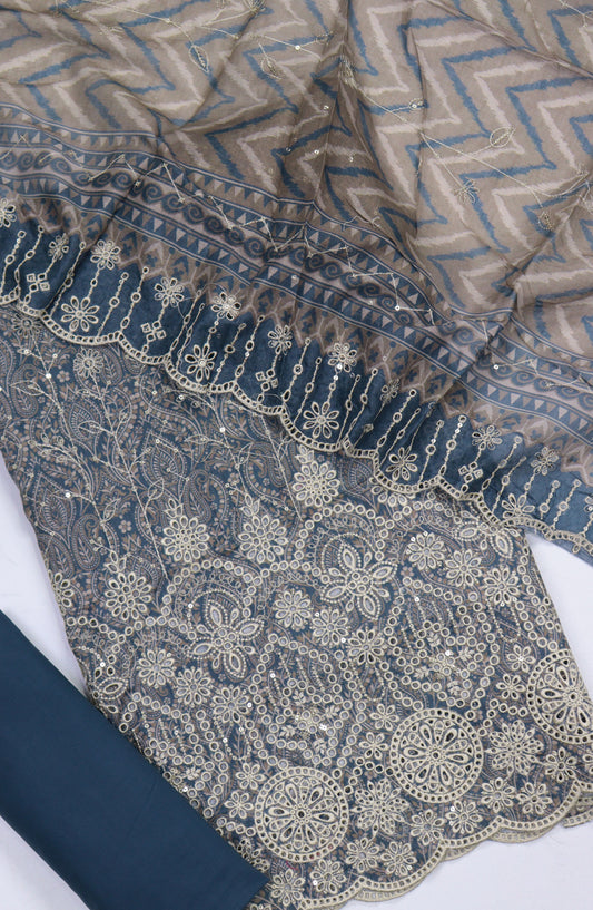 Bin Saeed Embroidered Cotton Unstitched 3 Piece Suit - Design-03 - BS25MDS - Blue - Mid Summer Collection
