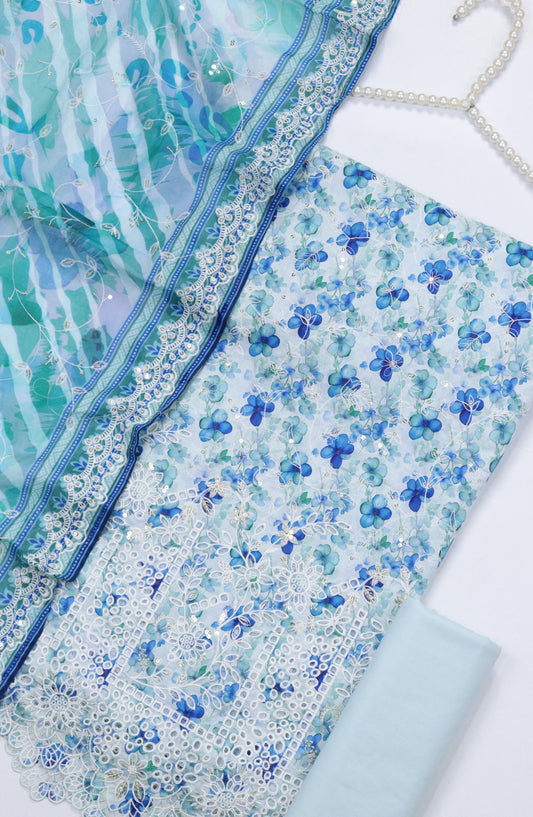Bin Saeed Embroidered Cotton Unstitched 3 Piece Suit - Design-05 - BS25MDS - Light Blue - Mid Summer Collection