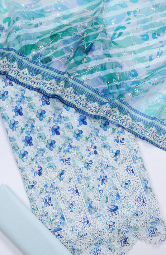 Bin Saeed Embroidered Cotton Unstitched 3 Piece Suit - Design-05 - BS25MDS - Light Blue - Mid Summer Collection