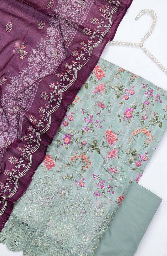 Bin Saeed Embroidered Cotton Unstitched 3 Piece Suit - Design-06 - BS25MDS - Pista Green - Mid Summer Collection