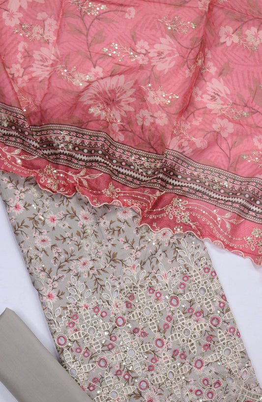 Bin Saeed Embroidered Cotton Unstitched 3 Piece Suit - Design-08 - BS25MDS - Grey - Mid Summer Collection