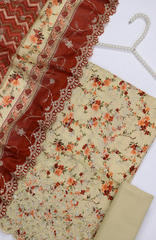 Bin Saeed Embroidered Cotton Unstitched 3 Piece Suit - Design-10 - BS25MDS - Fawn - Mid Summer Collection