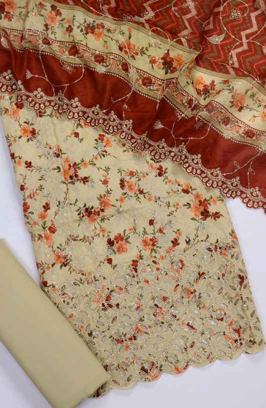 Bin Saeed Embroidered Cotton Unstitched 3 Piece Suit - Design-10 - BS25MDS - Fawn - Mid Summer Collection