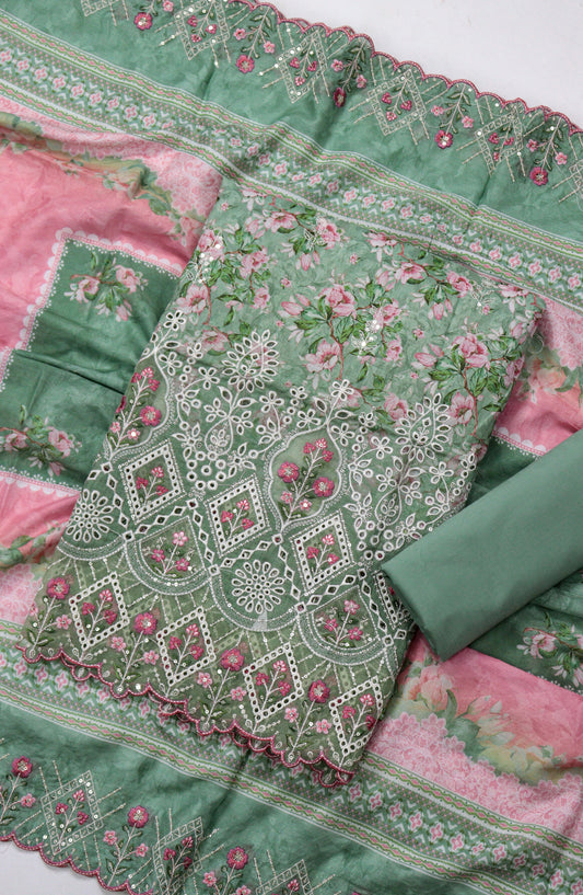 Bin Saeed Embroidered Lawn Unstitched 3 Piece Suit - D-06 - BS26UNE - Green - Summer Collection