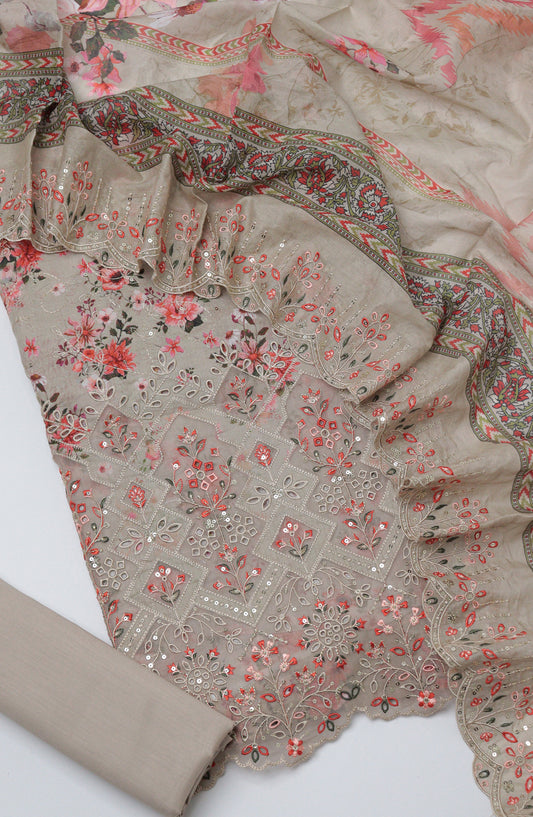 Bin Saeed Embroidered Cambric Unstitched 3 Piece Suit - D-06 - BS26UCB - Grey - Summer Collection