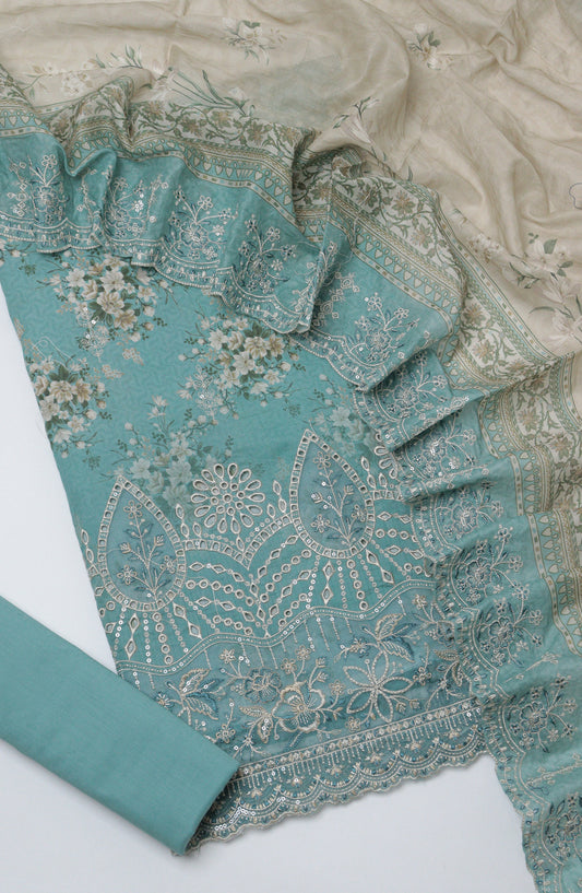 Bin Saeed Embroidered Cambric Unstitched 3 Piece Suit - D-05 - BS26UCB - Blue - Summer Collection