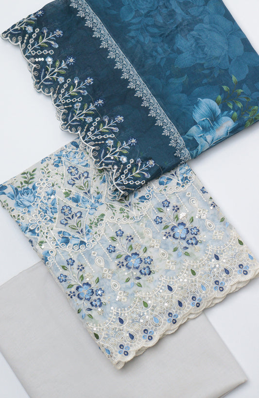 Bin Saeed Embroidered Cambric Unstitched 3 Piece Suit - D-04 - BS26UCB - Blue - Summer Collection